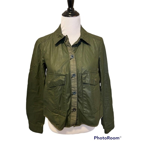 Anthropologie Hei Hei •XS•Coated Utility Swing Jacket Waxed Green Military Field - Picture 3 of 8